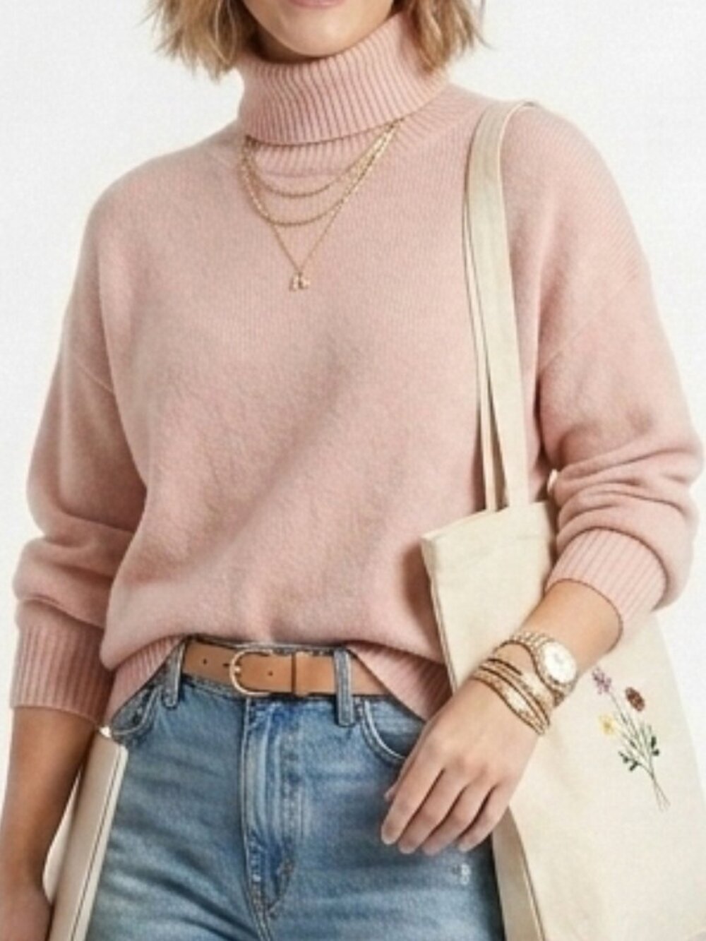 APT 9 100% Cashmere Turtleneck Sweater Pink Medium